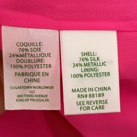 LILLY PULITZER Hot Pink Metallic Foil Wrap Dress Ruffle Hem Cocktail Dress - Picture 16 of 17